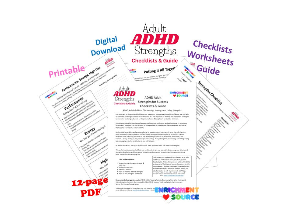 ADHD Adult Strength Finder Checklists and Worksheets Printable Packet