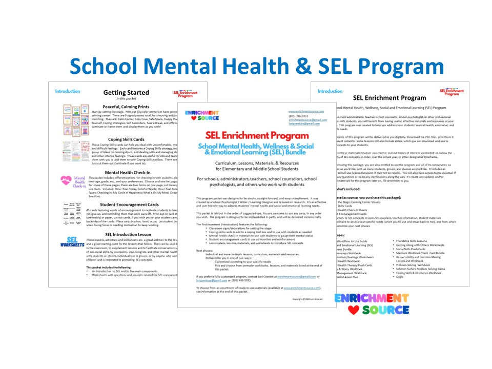 School Mental Health & SEL Program Starter Pack: Lessons, Curriculum, Materials Bundle