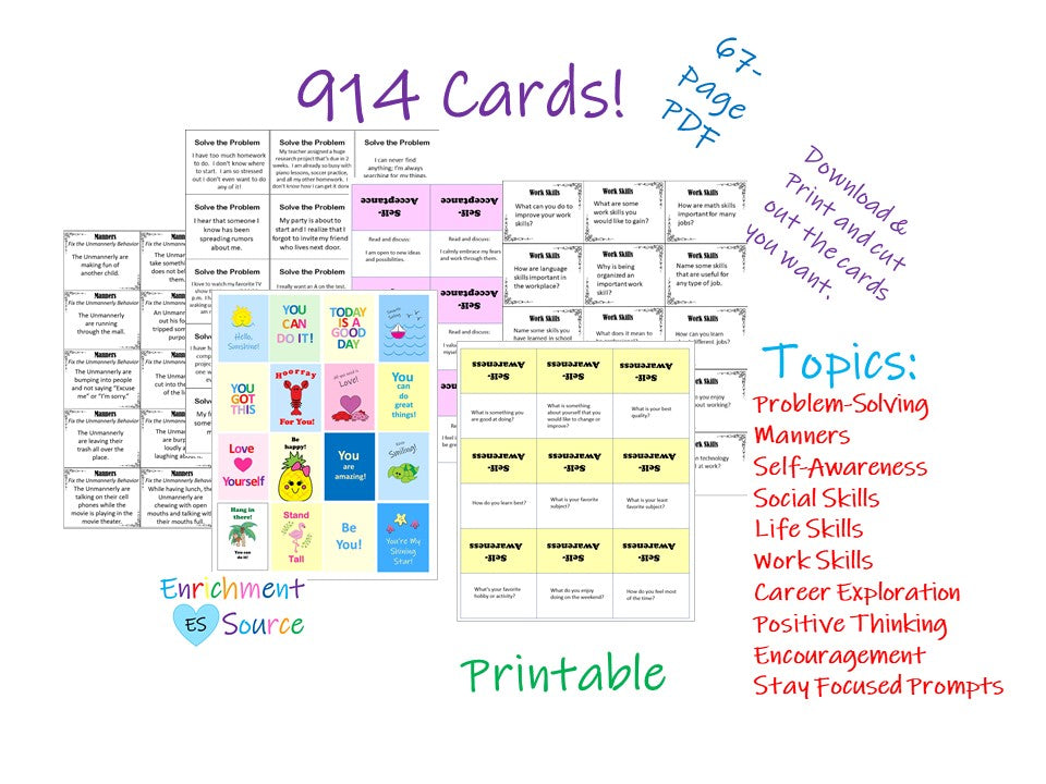 Counseling and Social Skills Flash Cards Mega Bundle - 914 cards - Printable