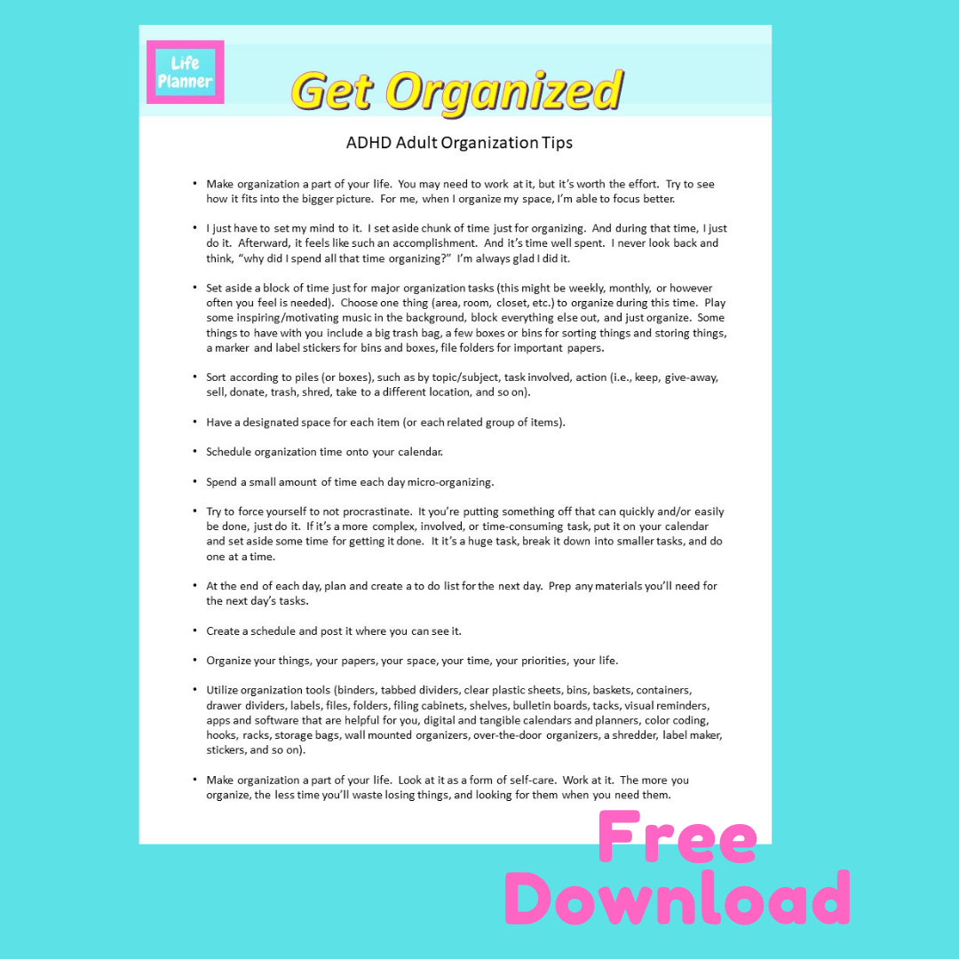 Get Organized Tips -- FREE --- Digital Download, Printable Sheet