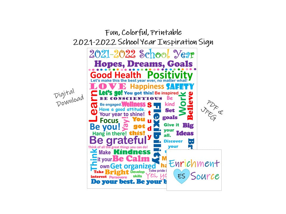 FREE Printable 2021-2022 School Year Positive Words Inspiration Sign