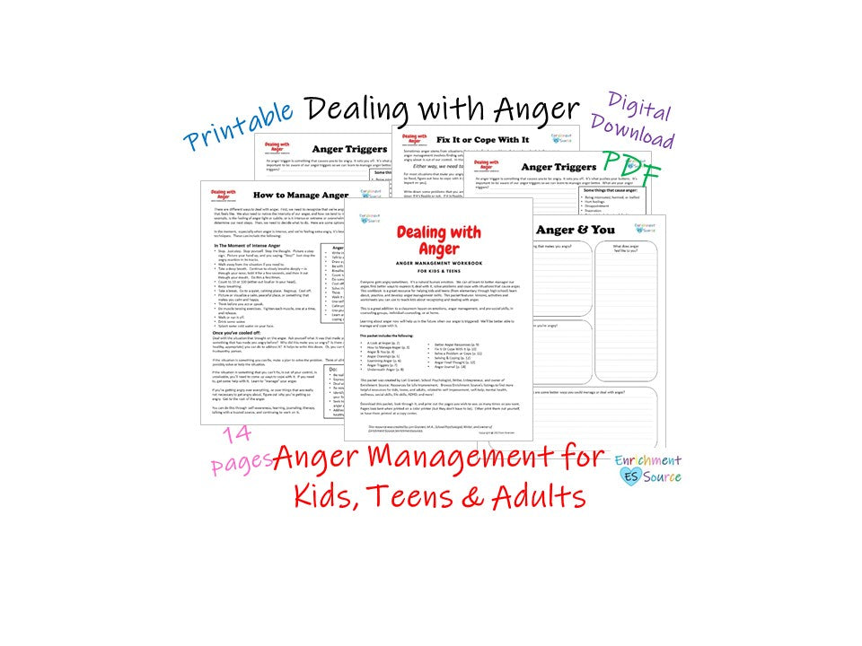 Dealing with Anger, Anger Management Workbook and Information Packet for Kids, Teens, Adults
