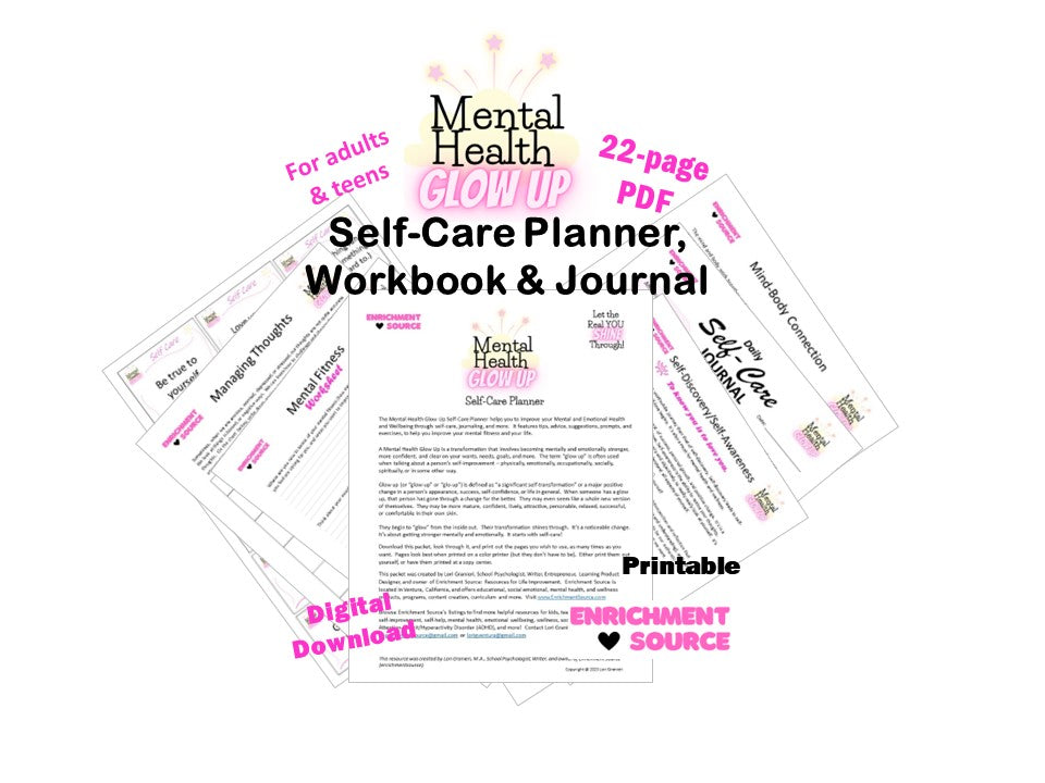 Mental Health Glow Up Self Care Planner, Workbook, Journal & Guide