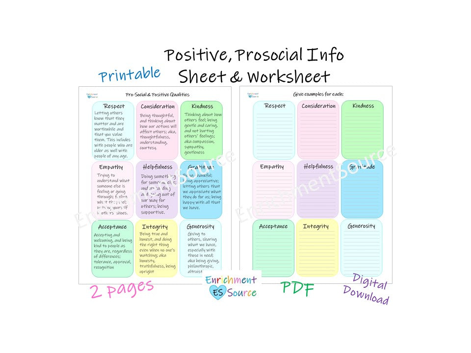Prosocial Qualities Worksheets