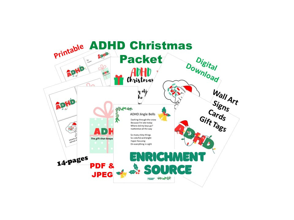 ADHD Christmas Wall Art, Posters, Signs, Cards and Gift Tags Printable