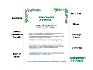 ADHD Christmas Wall Art, Posters, Signs, Cards and Gift Tags Printable