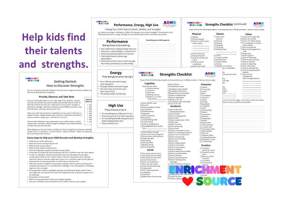 ADHD Child Strengths Checklists and Parent Guide Digital Download, Printable Packet