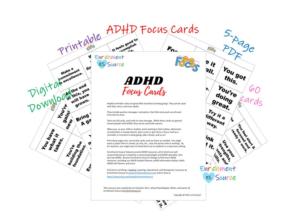 ADHD Stay Focused, Encouragement Cards