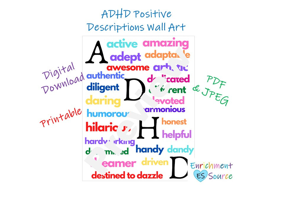 ADHD Printable Sign, Wall Art Digital Download