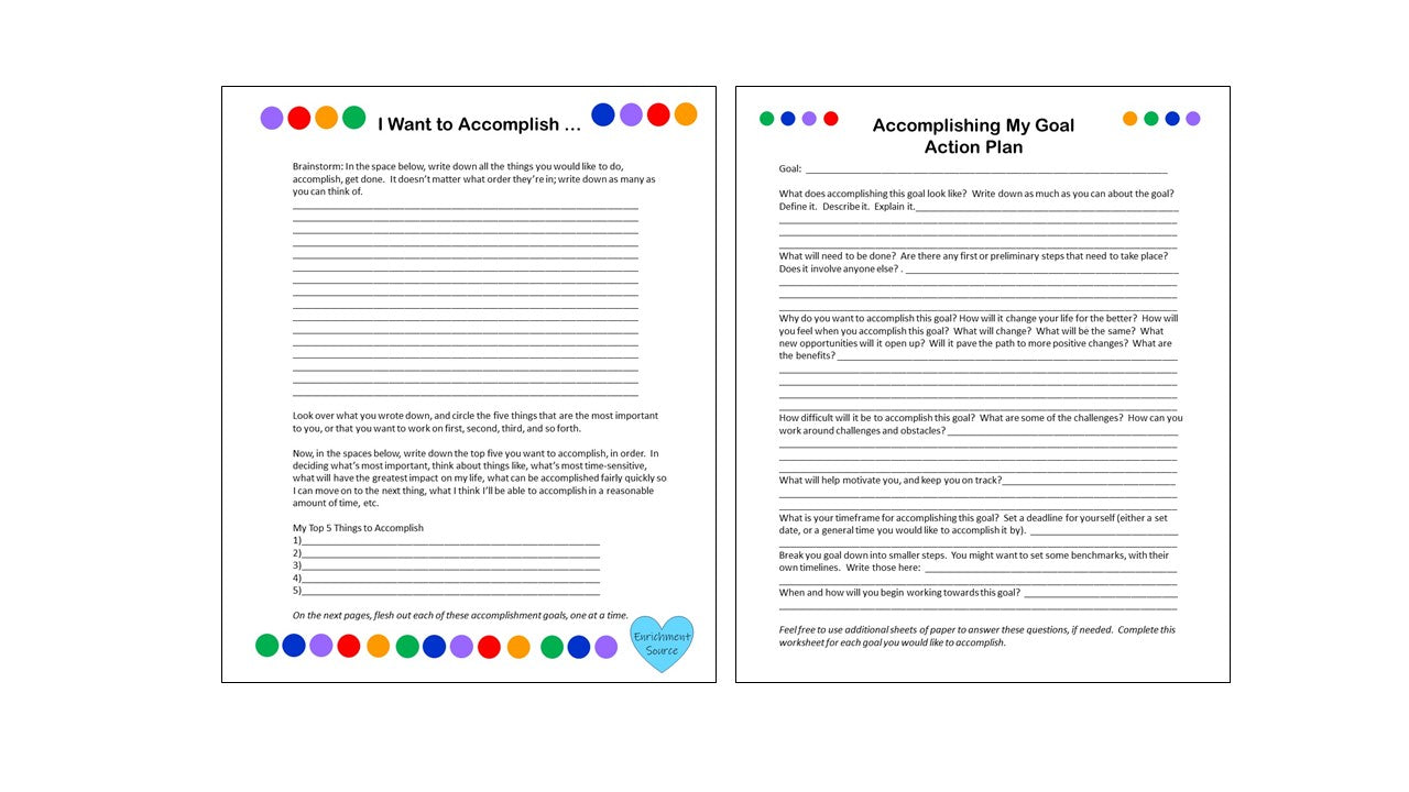 Accomplishment Worksheets Digital Download, Printable, Goal Setting, 2 -  Enrichment Source