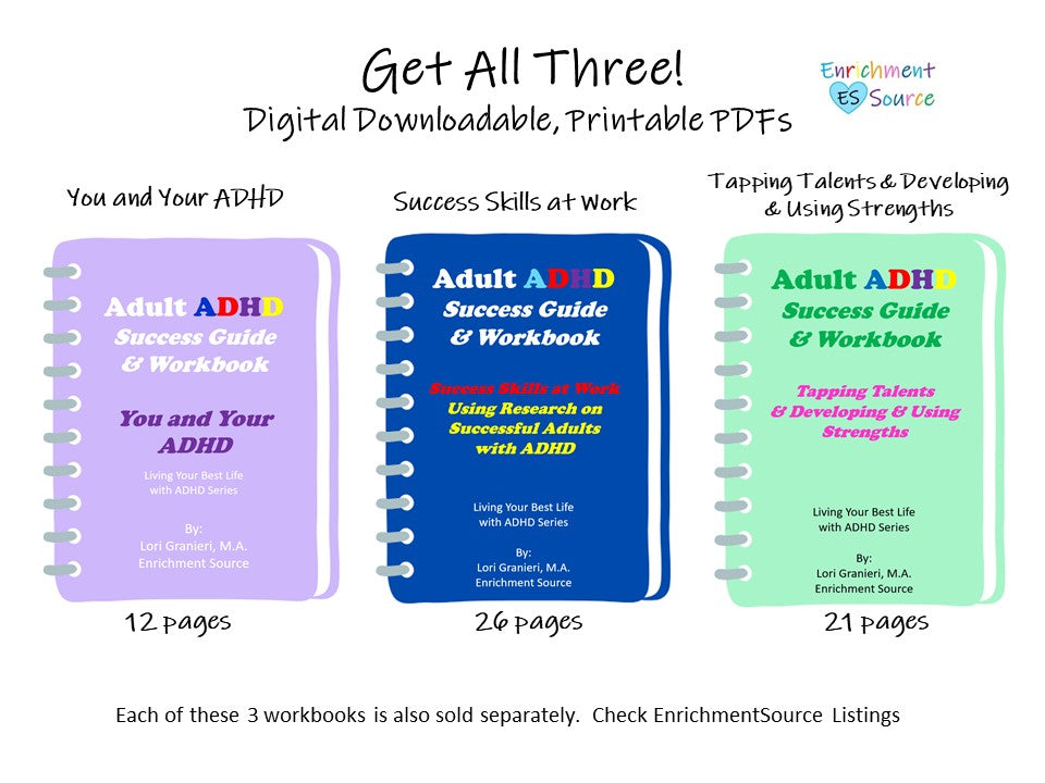 ADHD Adult Success Guide Trio Bundle - Complete Packet of 3 Workbooks