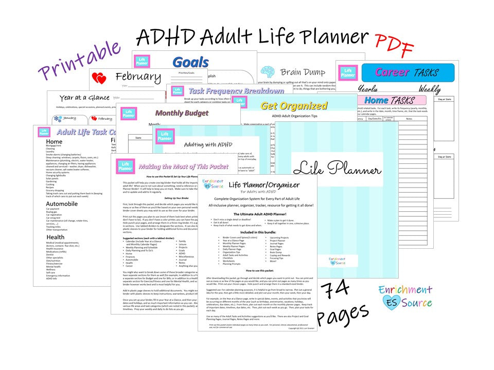 Adult ADHD Life Planner, Organizer Printable