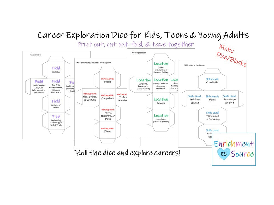 Career Exploration Printable Dice