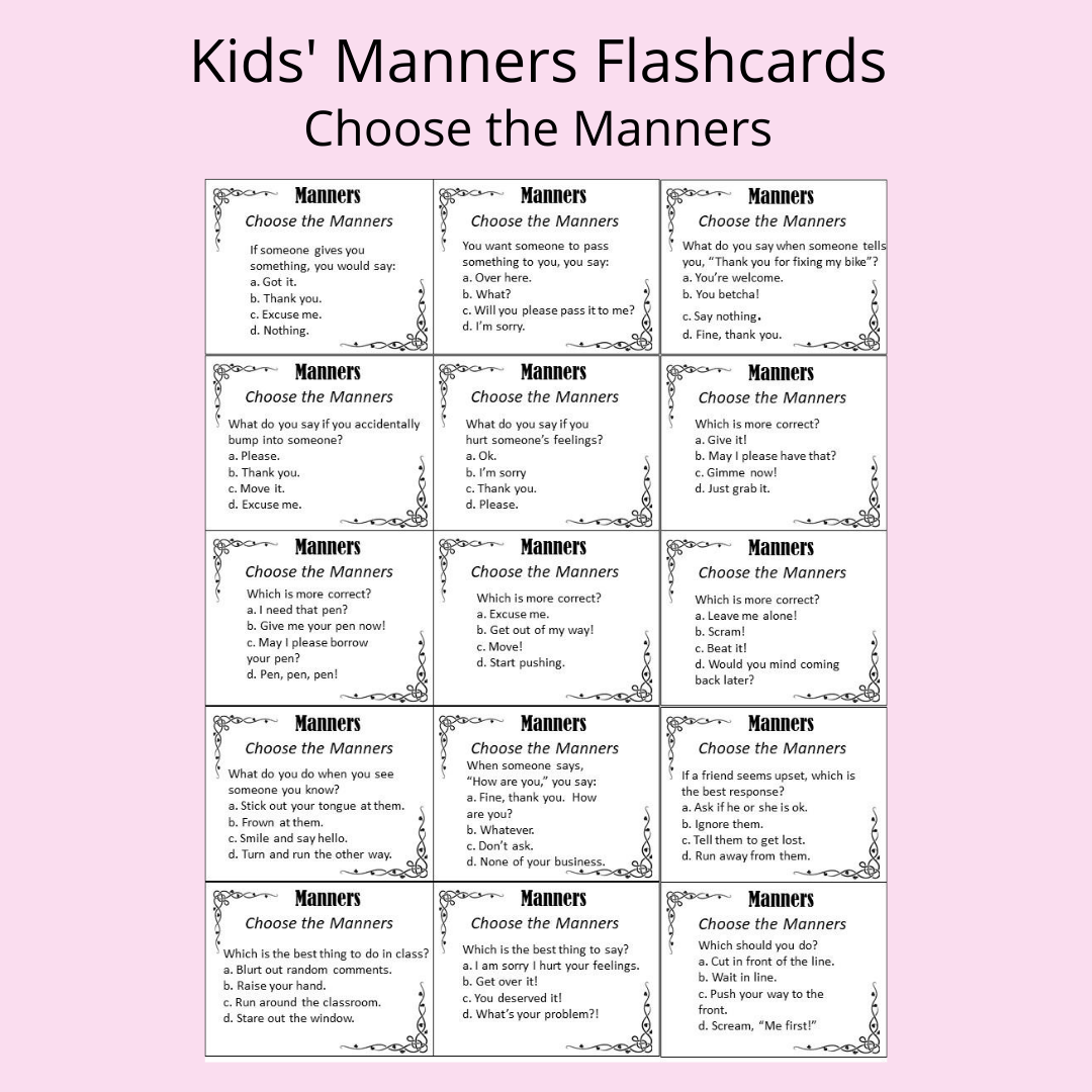 manners flash cards printable