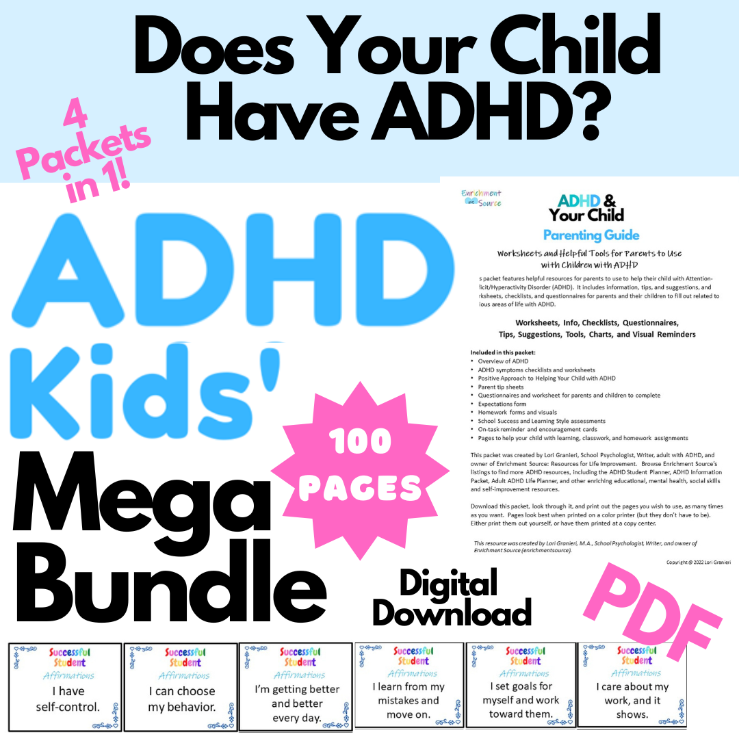 ADHD Parent Mega Bundle: 4 in 1 Packet for Helping Your Child with ADHD