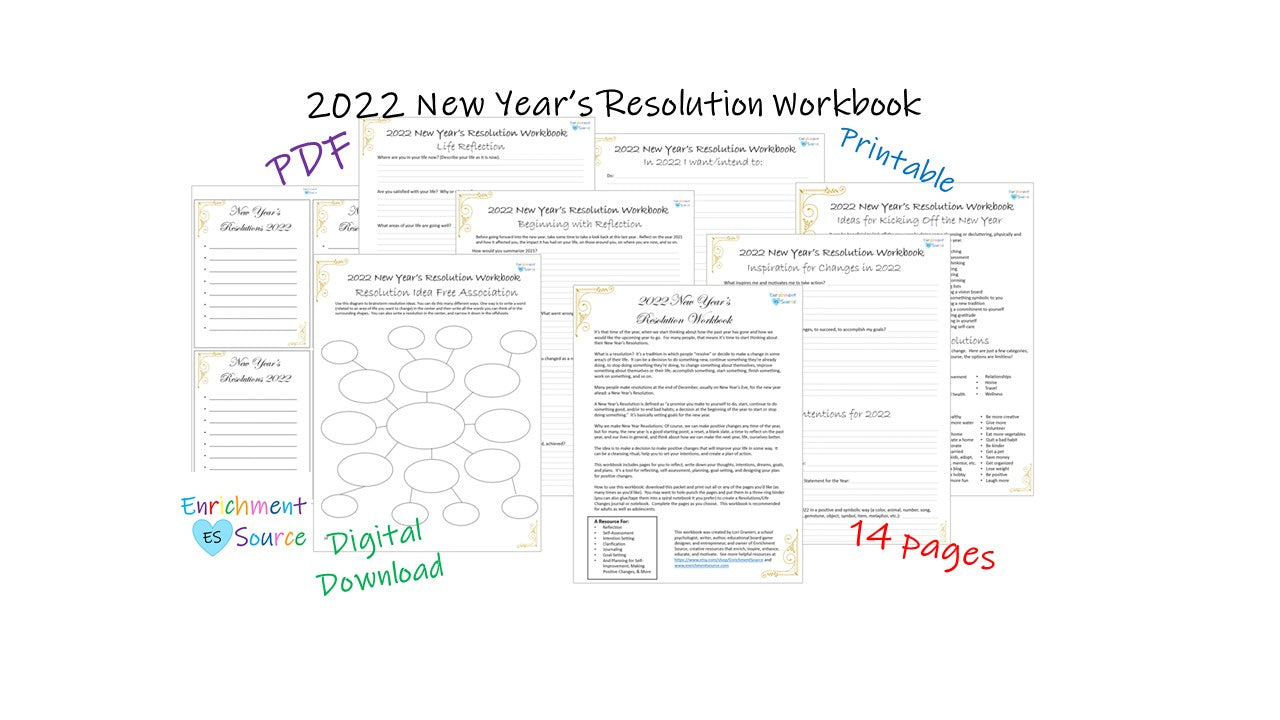 2022 New Year's Resolution Packet - Journal, Workbook, Planner