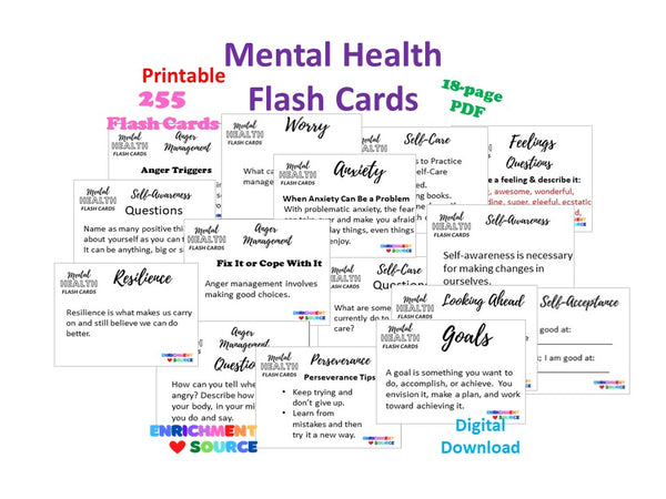 Mental Health Therapy Flash Cards For Kids, Teens & Adults - Enrichment ...