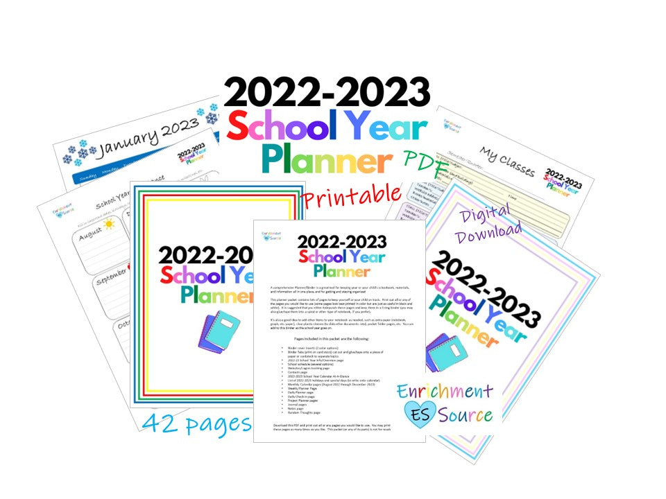 2022-2023 School Year Student Planner Printable Bundle