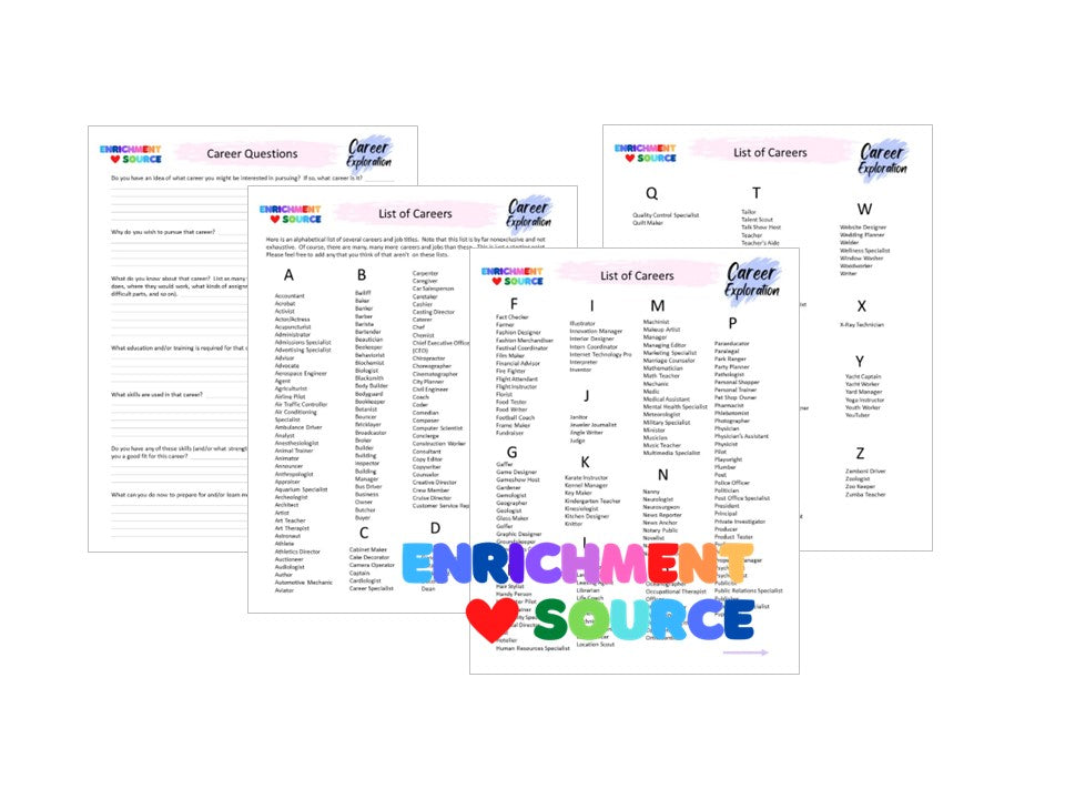 Career Exploration Workbook for Kids, Teens, and Adults, Printable, Digital Download