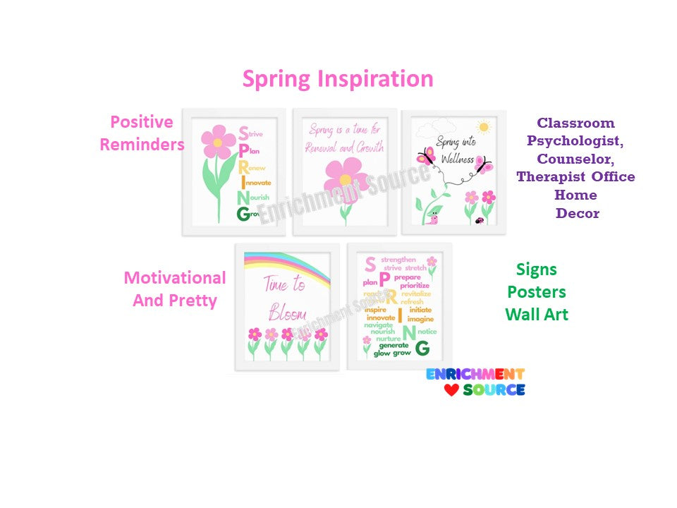 Springtime Wellness Classroom, School Psychologist, School Counselor Positive Signs Posters
