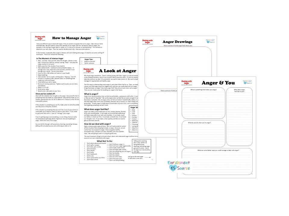Dealing with Anger, Anger Management Workbook and Information Packet for Kids, Teens, Adults