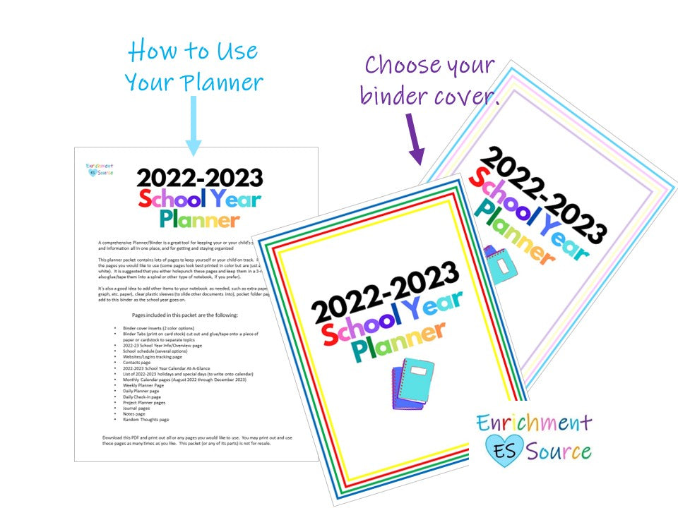 2022-2023 School Year Student Planner Printable Bundle