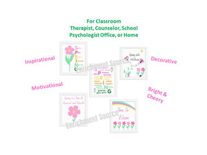 Springtime Wellness Classroom, School Psychologist, School Counselor Positive Signs Posters