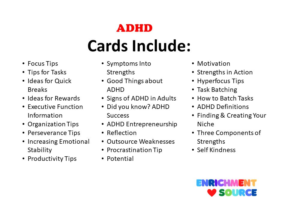 ADHD Visual Reminder Cards for Display and Therapy - Enrichment Source