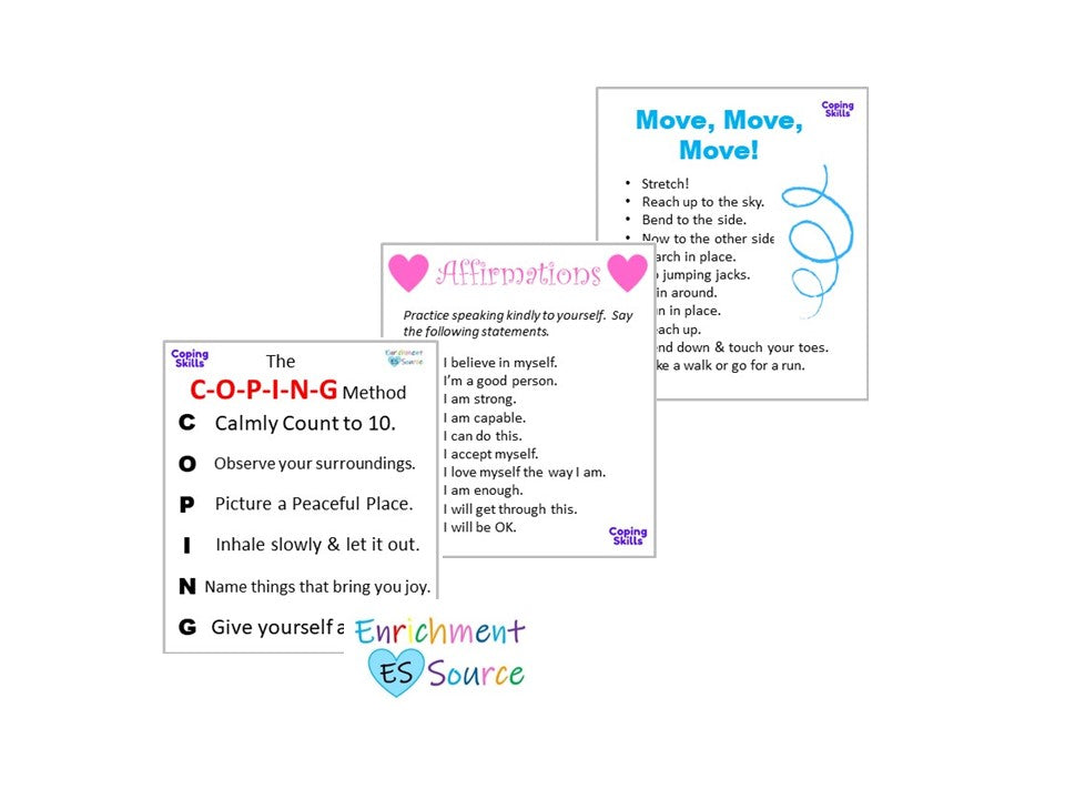 Coping Skills Cards - Printable PDF with 8 Cards for Kids - Enrichment ...