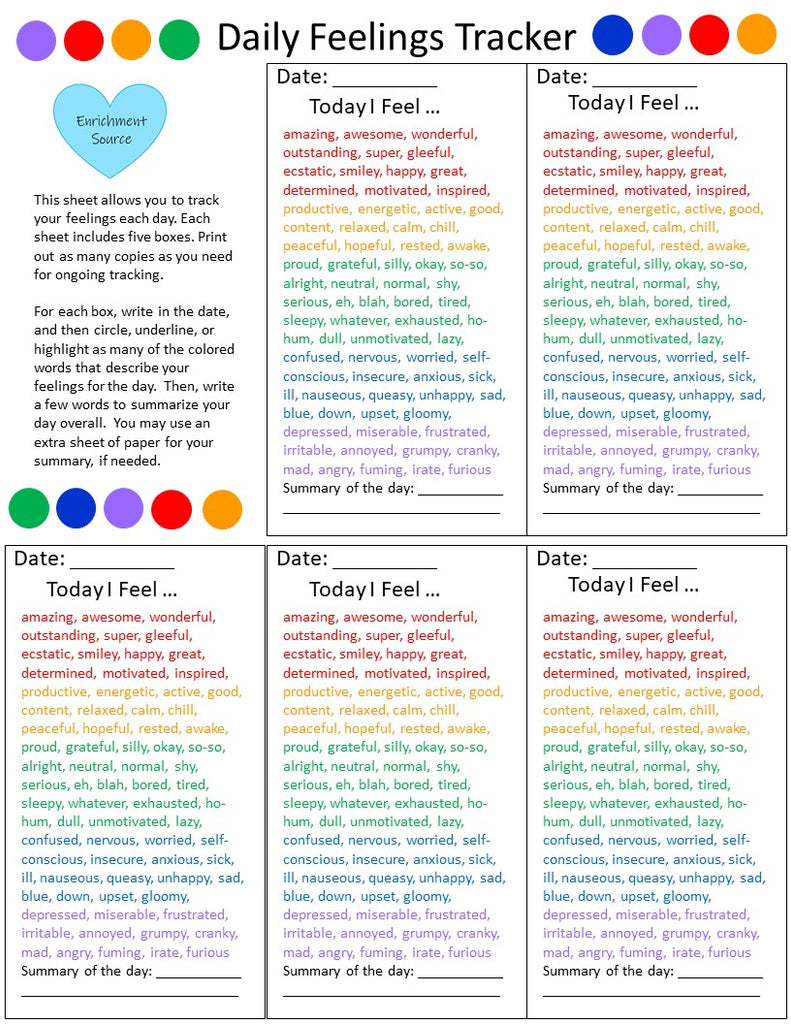 daily feelings tracker printable